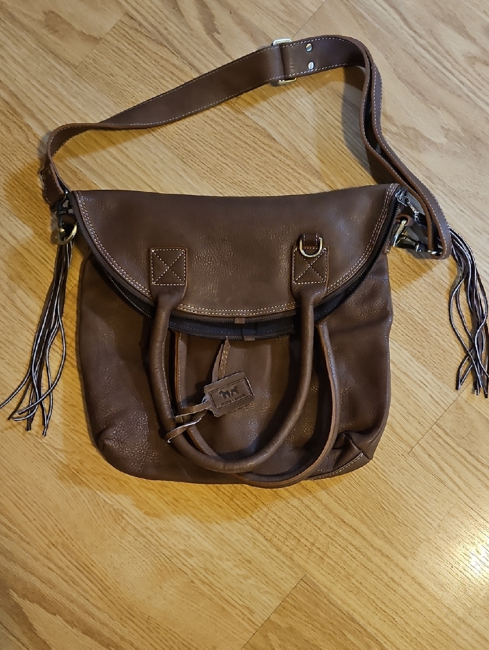 Fredd + Basha Brown Leather Crossbody Tote with Tassels
